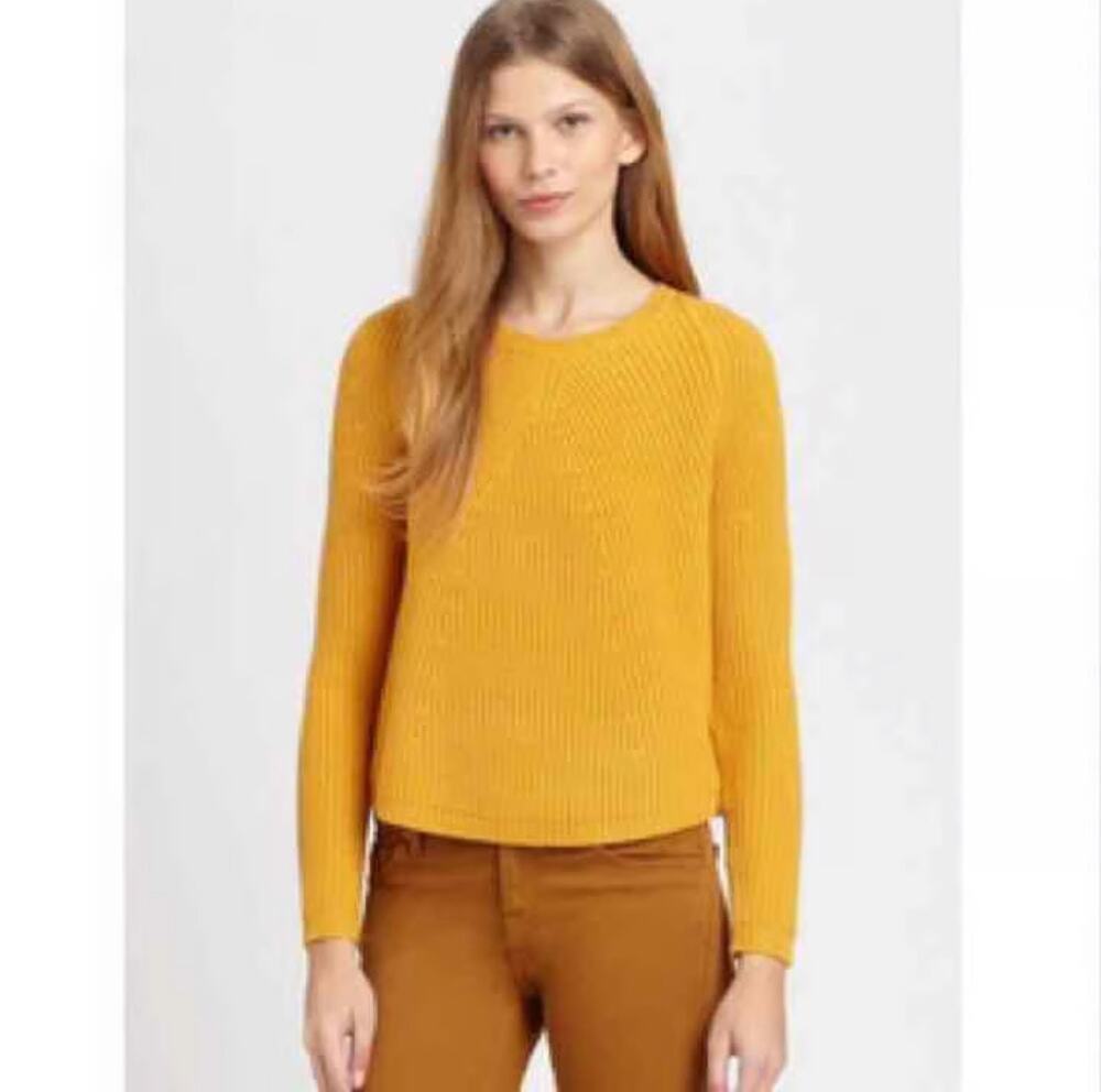 Theory Jaydee Rib Knit Cozy Pullover Sweater 100% Wool Gold Women's Large
